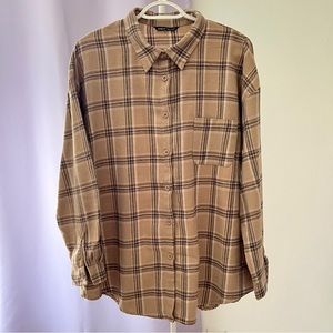 SHEIN Women’s Flannel Plaid Button Up Shirt Large Brown | Khaki | Tan